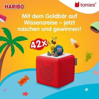 1) Purchase at least € 20.

2) Fill out the entry form and submit it at the checkout.

3) With a bit of luck, you could win 1 of 42 Tonieboxes, including a Goldbear Tonie!




